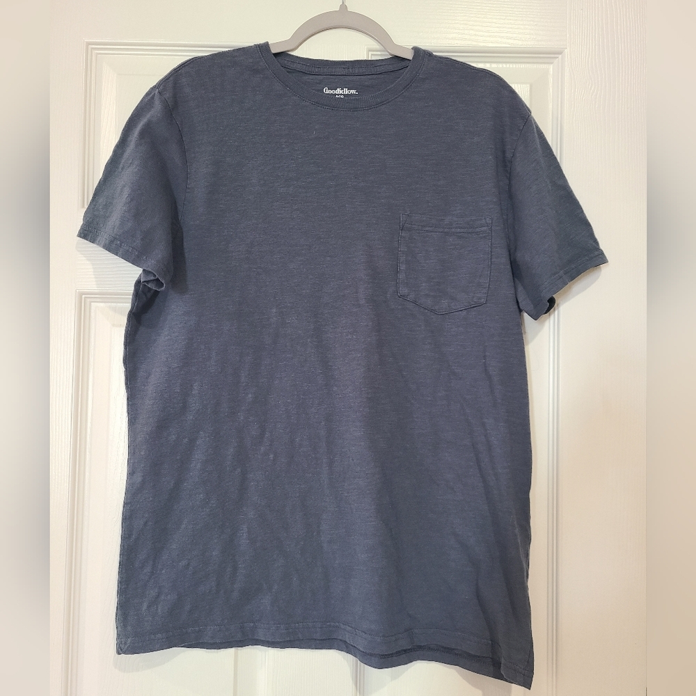 🥰3/$25 NWT GOODFELLOW & Co Men's Cotton Blue Pocket Crew Neck T-Shirt